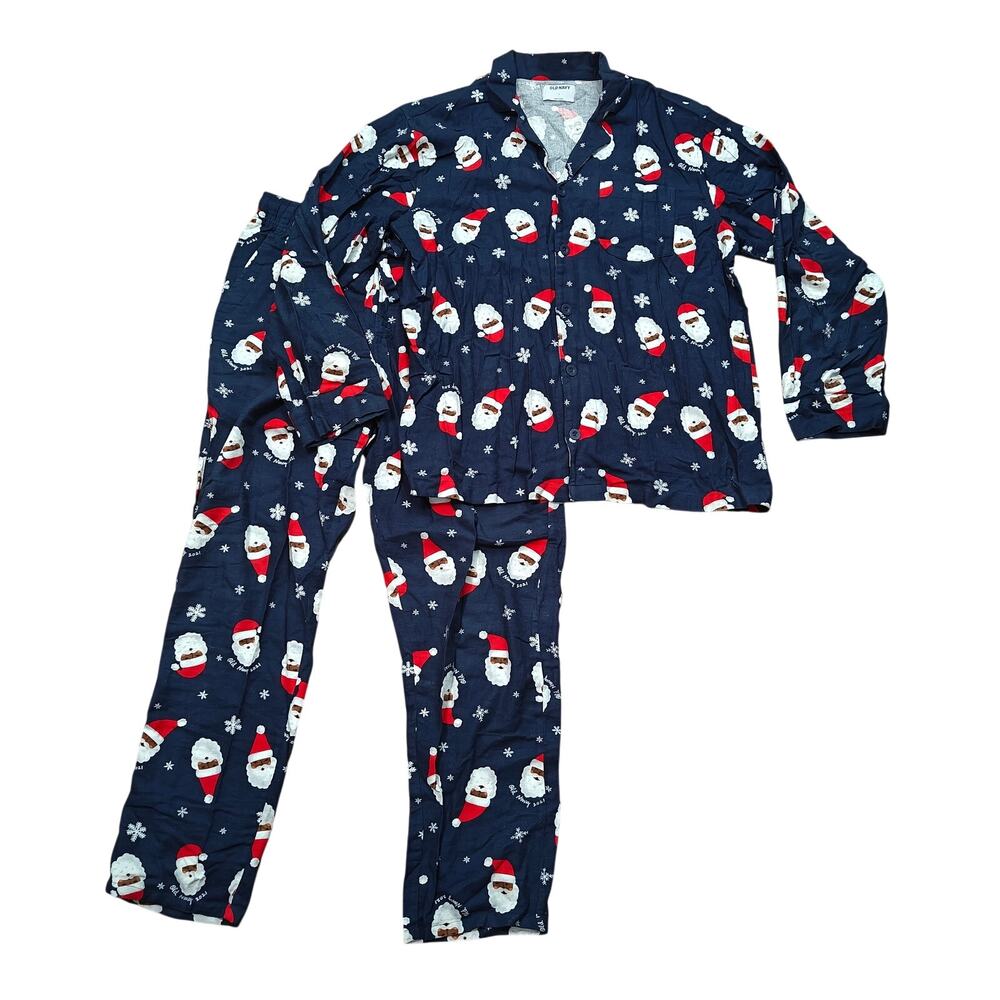 Old Navy Blue and Red Pajama Set Santa Festive Winter Design Large